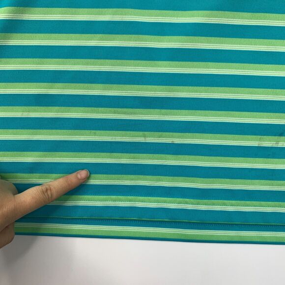 Adidas Polo Shirt Mens L Large Green Striped High Low Vented Hem Short Sleeves - Picture 7 of 14